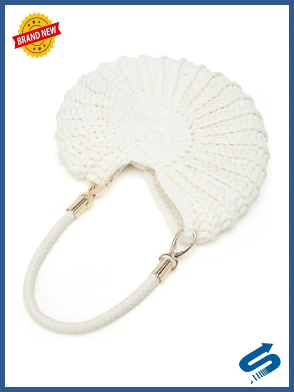 Handwoven Crochet Seashell Bag PU Leather Pearl Strap Boho Evening Clutch